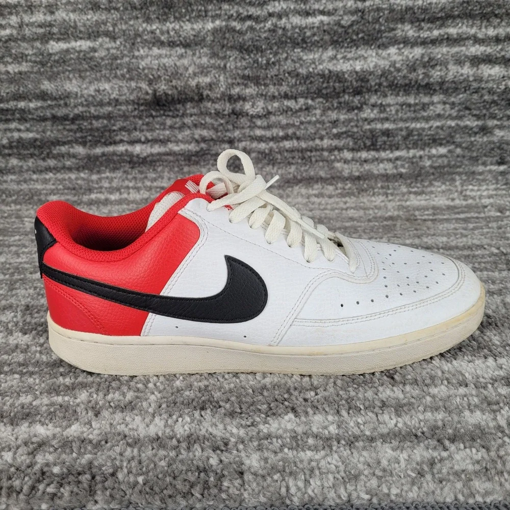 Nike Court Vision Low Mens White Red Black Leather Sneakers Shoes Size 10‎
